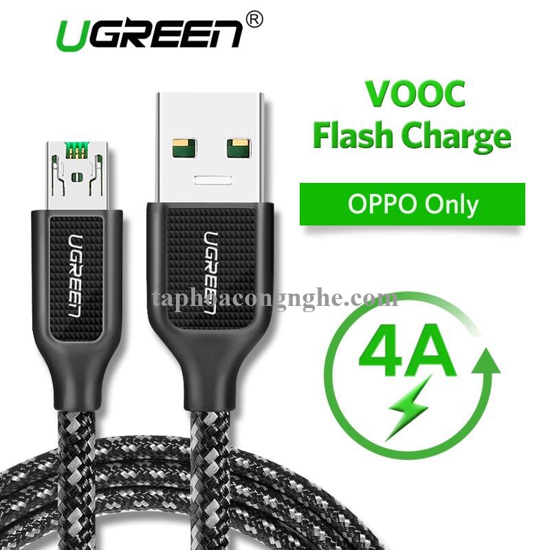 Ugreen 50380 0.5M màu Đen Cáp sạc truyền dữ liệu USB 2.0 sang MICRO USB 4A võ hợp kim kẽm US271 30050380